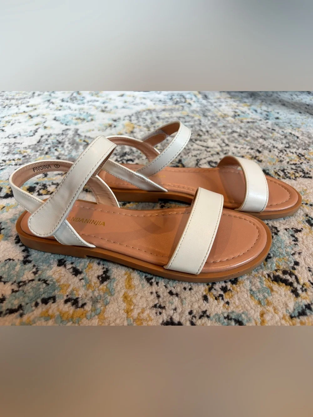 PANDANINJIA Gina Girls White Flat Ankle Strap Dress Sandals Size 4